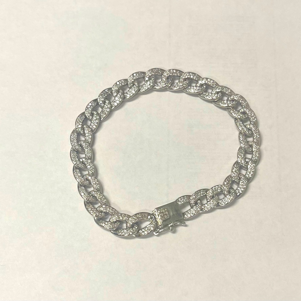 Silver Plated Pave Curb Chain Bracelet.